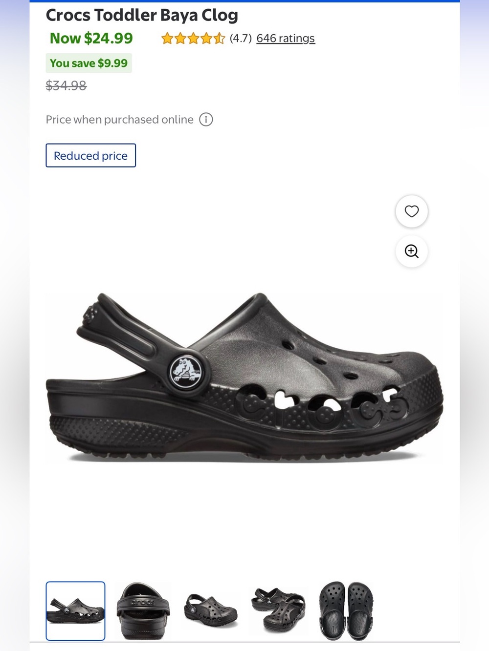 CROCS Kids Toddler Classic Clog in Black